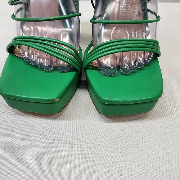 Steve Madden Manzie Green Lace Up Block Heel Squared Open Toe Heeled Sandals 9 - Picture 7 of 14